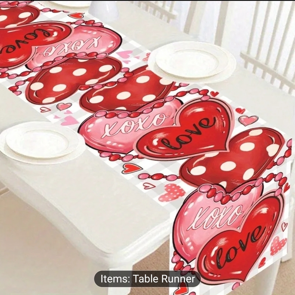 Valentine's Day Table Runner with Pink and Red Heart Design